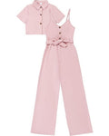 Girls Crop Top Short Sleeve Halter Belted Rompe