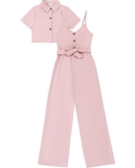 Girls Crop Top Short Sleeve Halter Belted Rompe