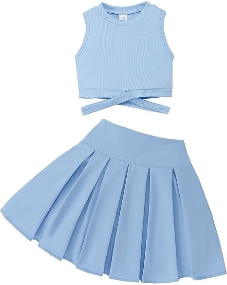 Cute Clothes for Girls Crisscross Crop Tank Top Pleated Skirt