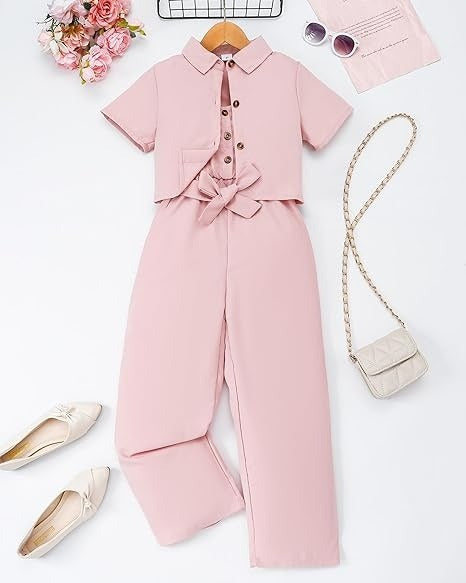 Girls Crop Top Short Sleeve Halter Belted Rompe