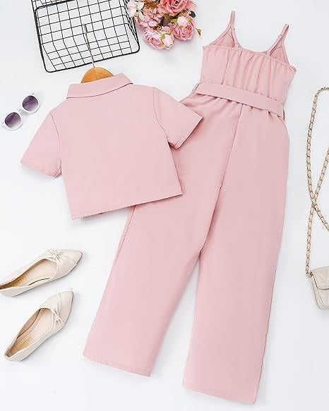 Girls Crop Top Short Sleeve Halter Belted Rompe