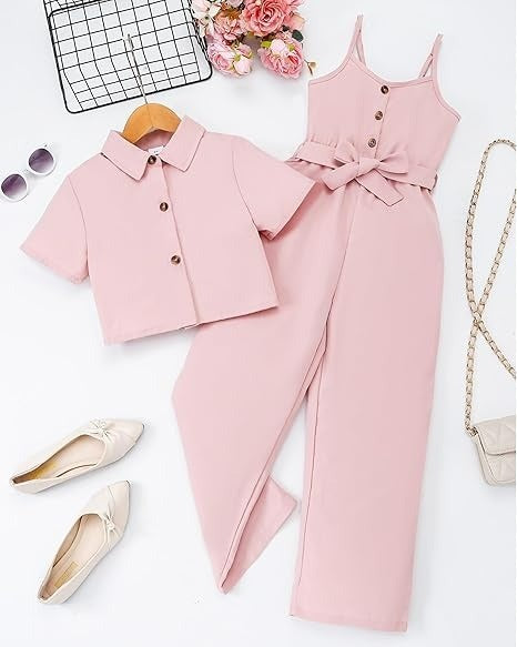 Girls Crop Top Short Sleeve Halter Belted Rompe