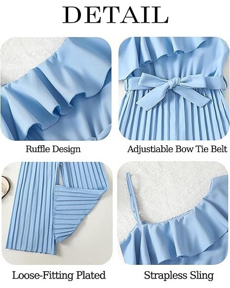 Girls Ruffle Trim Halter Waist Long Romper